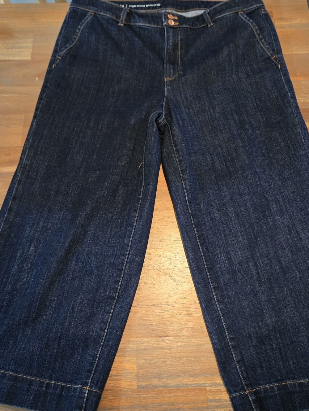 Talbots Flawless Size 14 High Waist Wide Crop Jeans Dark Wash